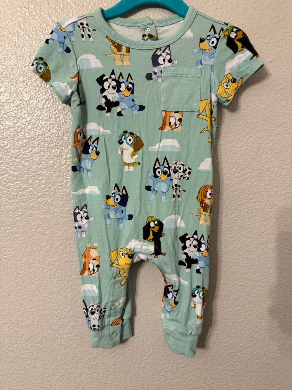 Little Sleepies Mint Green Bluey Print Kids One-Piece Footie